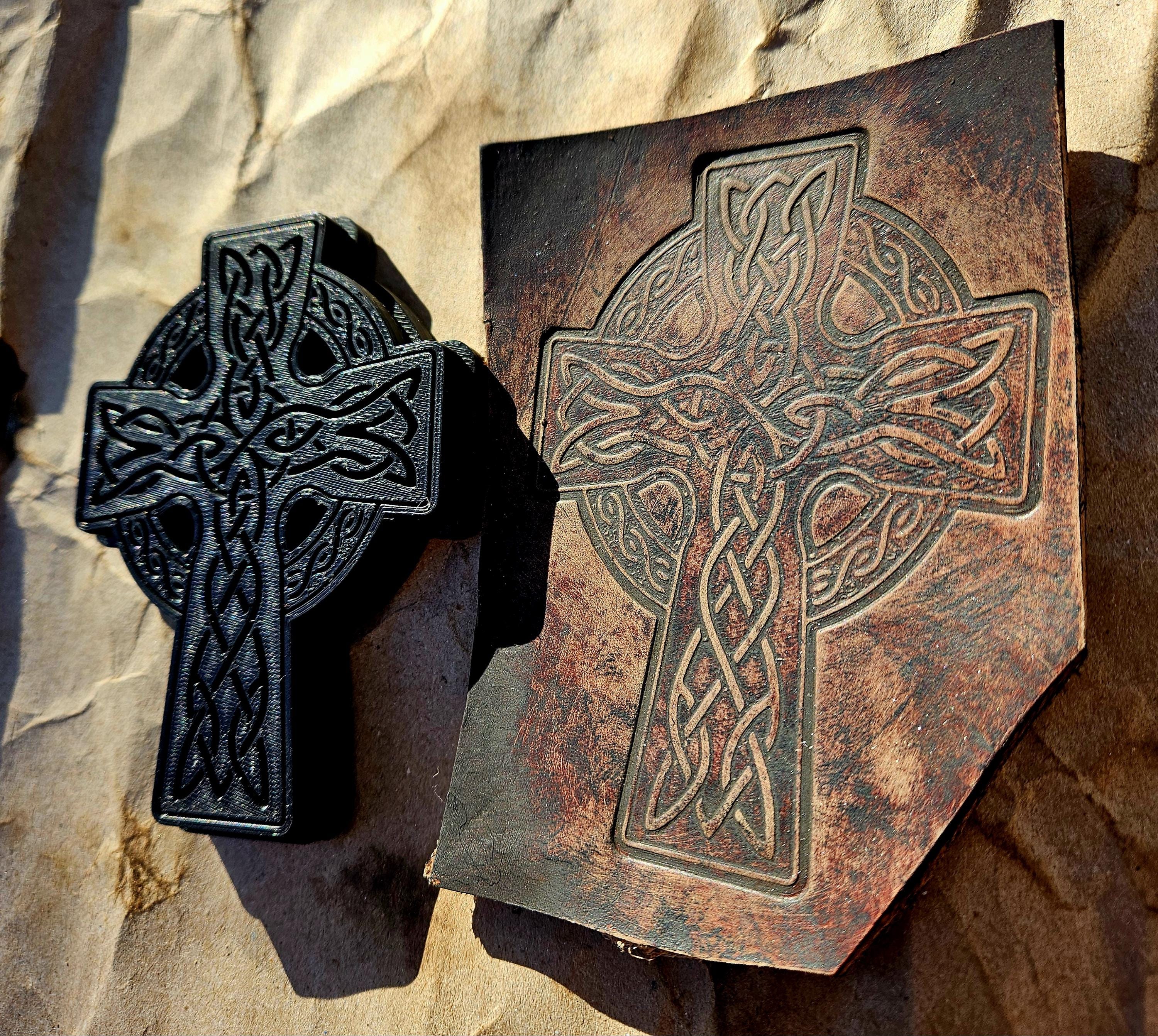 Celtic Cross Stamp and Sculpture – Artisan Embossing Tool for Leather, Clay and Wax
