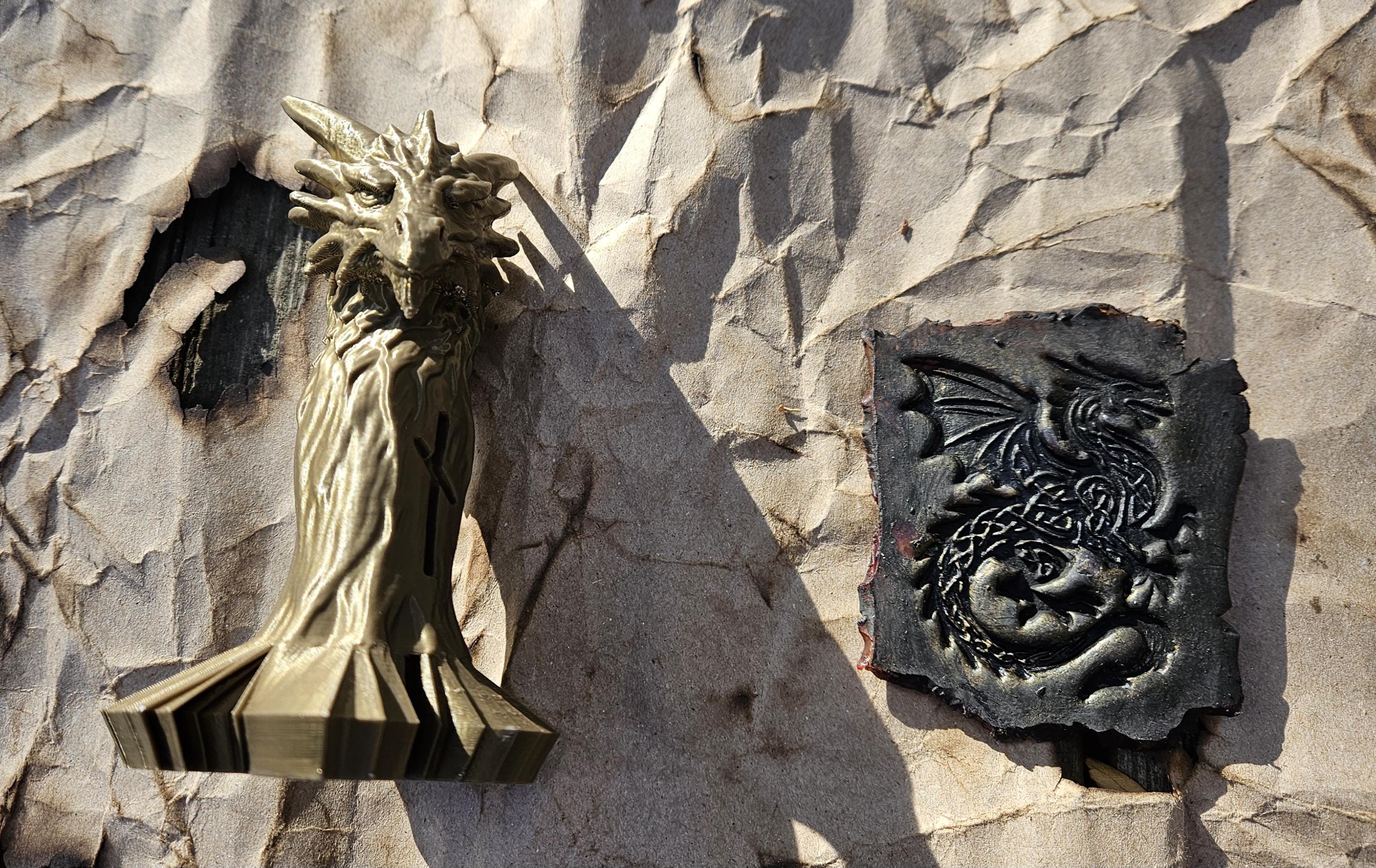 Dragon-Handled Clay Stamp — Full-Strength Artisan Tool for Clay, Wax, and Soap