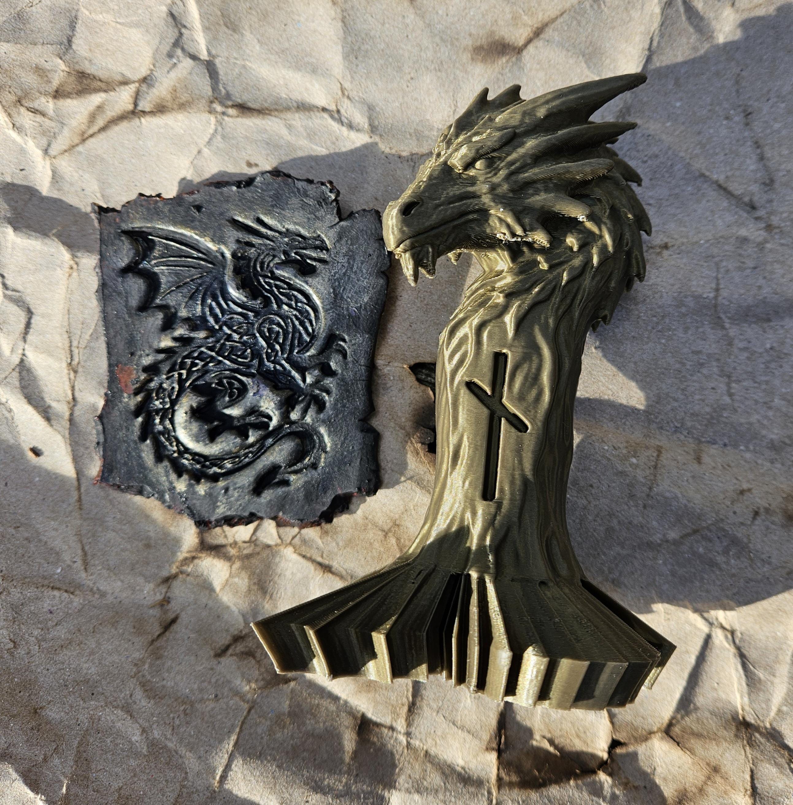 Dragon-Handled Clay Stamp — Full-Strength Artisan Tool for Clay, Wax, and Soap
