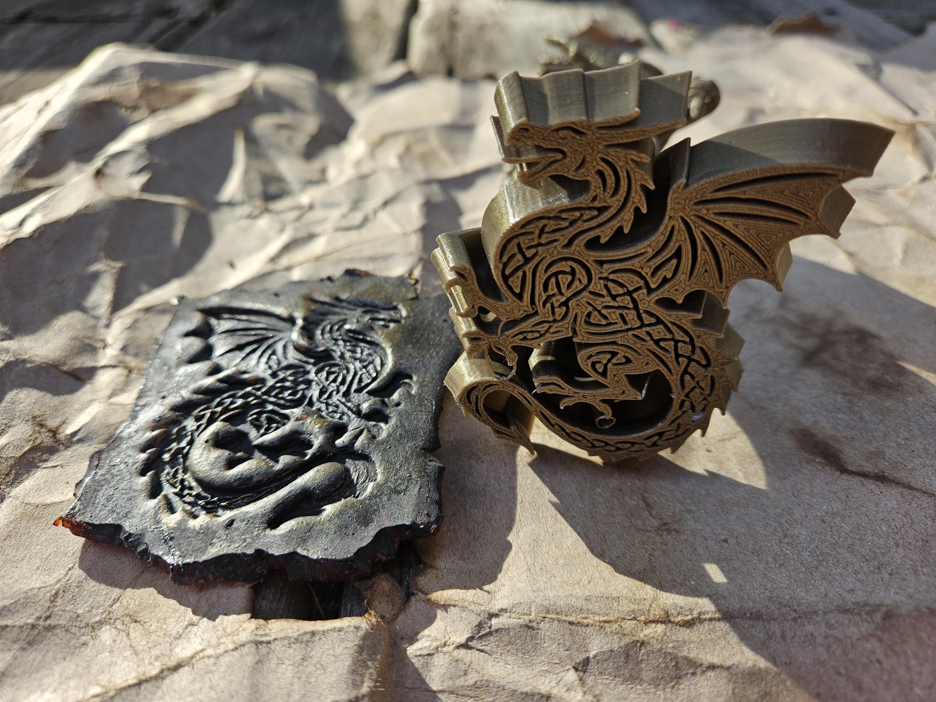 Dragon-Handled Clay Stamp — Full-Strength Artisan Tool for Clay, Wax, and Soap