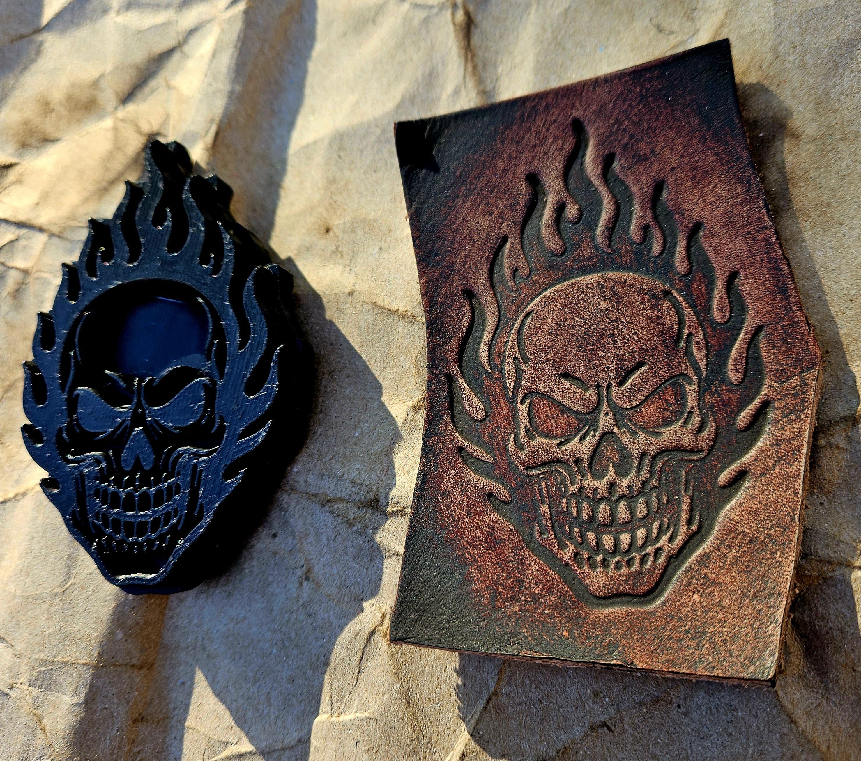 Flaming Skull Stamp and Sculpture – Embossing Tool for Leather, Clay and Wax