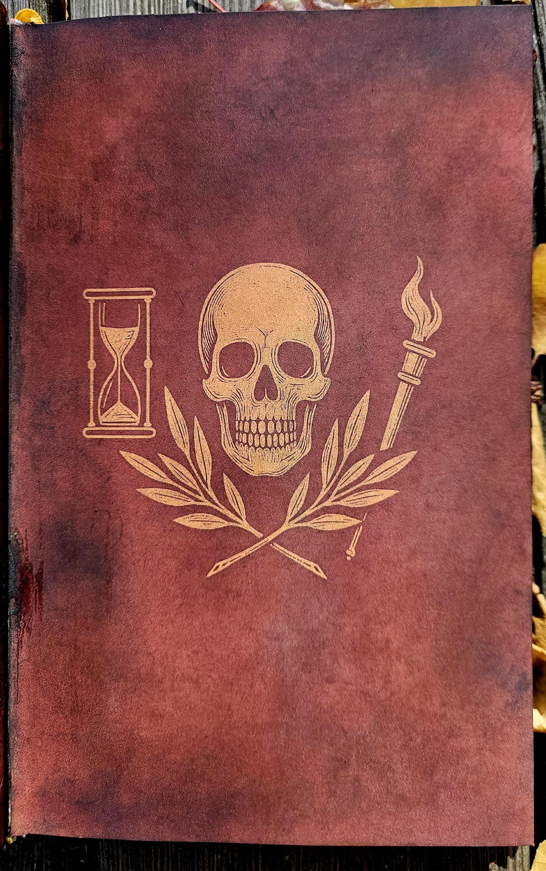 Leather-Bound Meditations Book – Marcus Aurelius, Stoic Memento Mori