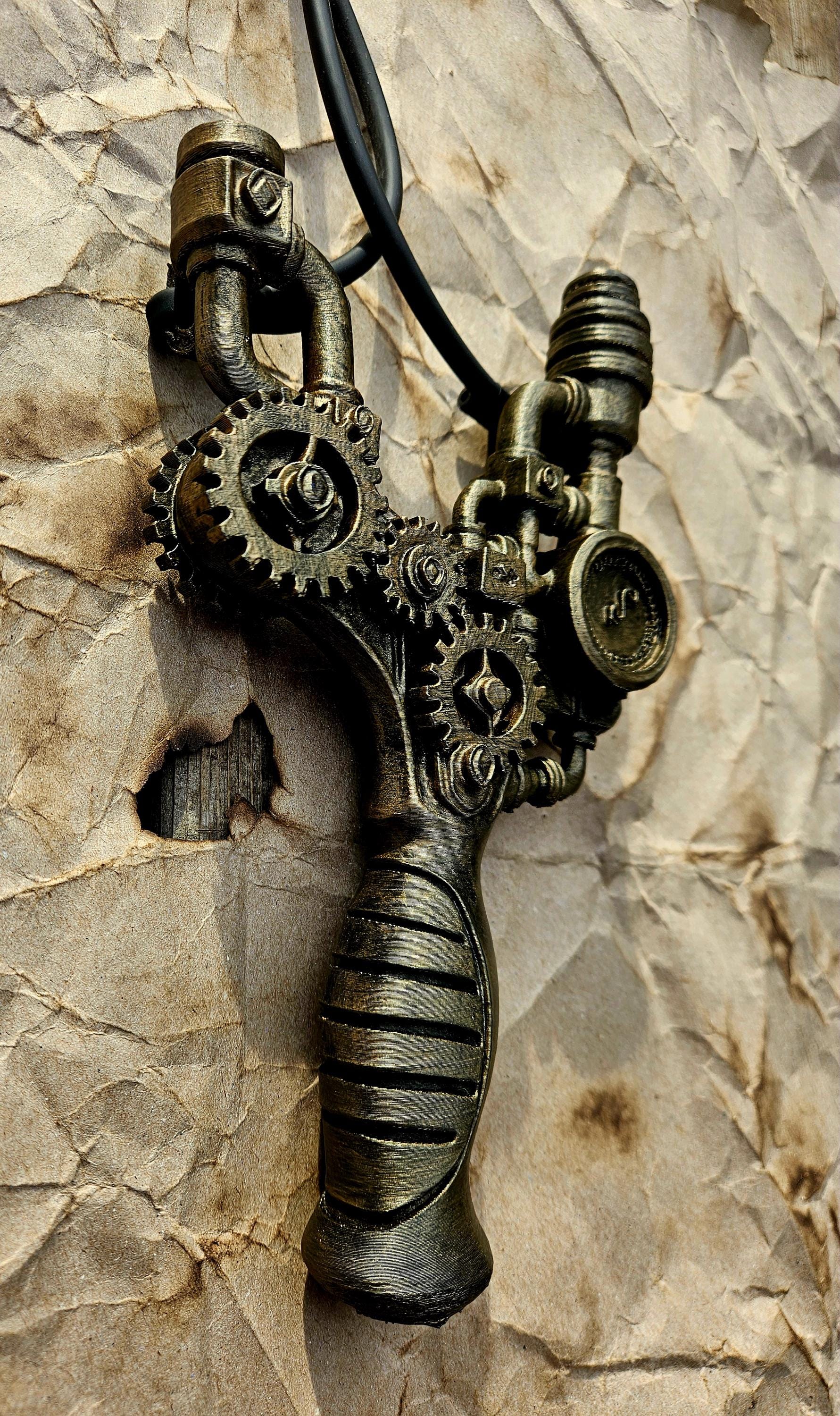 Steampunk Slingshot – Fully Functional Gear-Forged Design | Industrial Fantasy Catapult for Nerf or Target Play