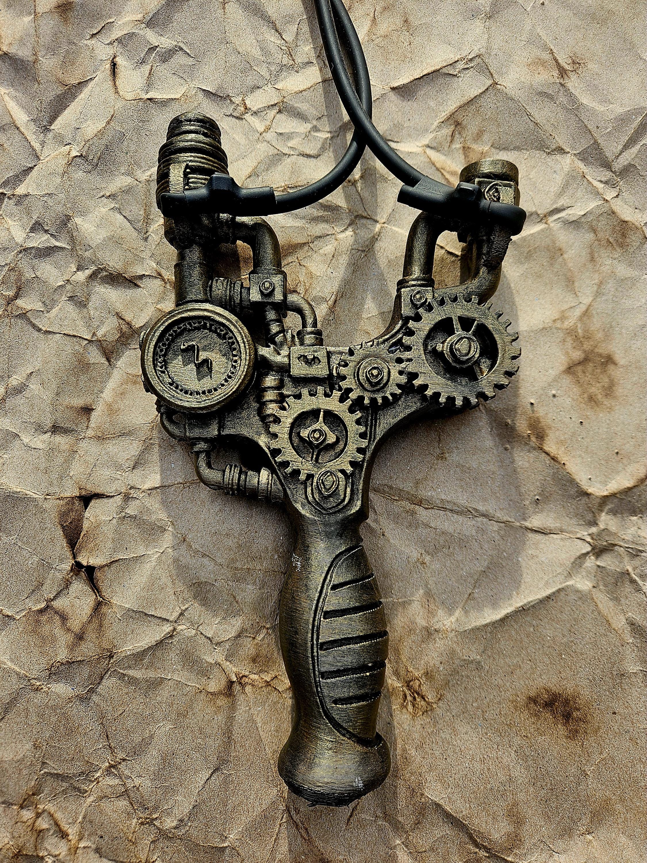 Steampunk Slingshot – Fully Functional Gear-Forged Design | Industrial Fantasy Catapult for Nerf or Target Play