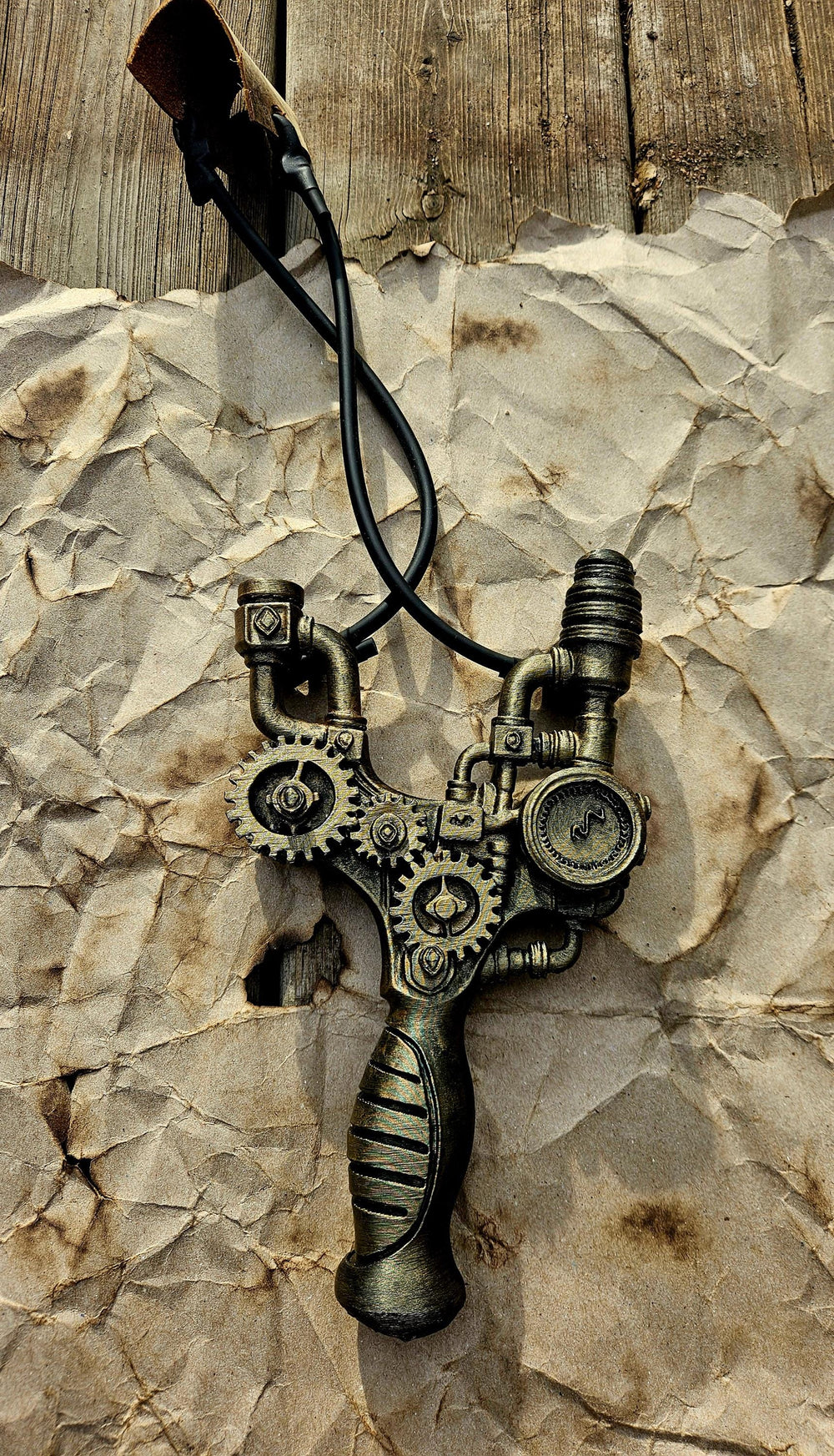 Steampunk Slingshot – Fully Functional Gear-Forged Design | Industrial Fantasy Catapult for Nerf or Target Play