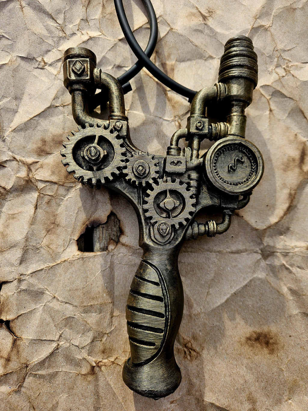 Steampunk Slingshot – Fully Functional Gear-Forged Design | Industrial Fantasy Catapult for Nerf or Target Play