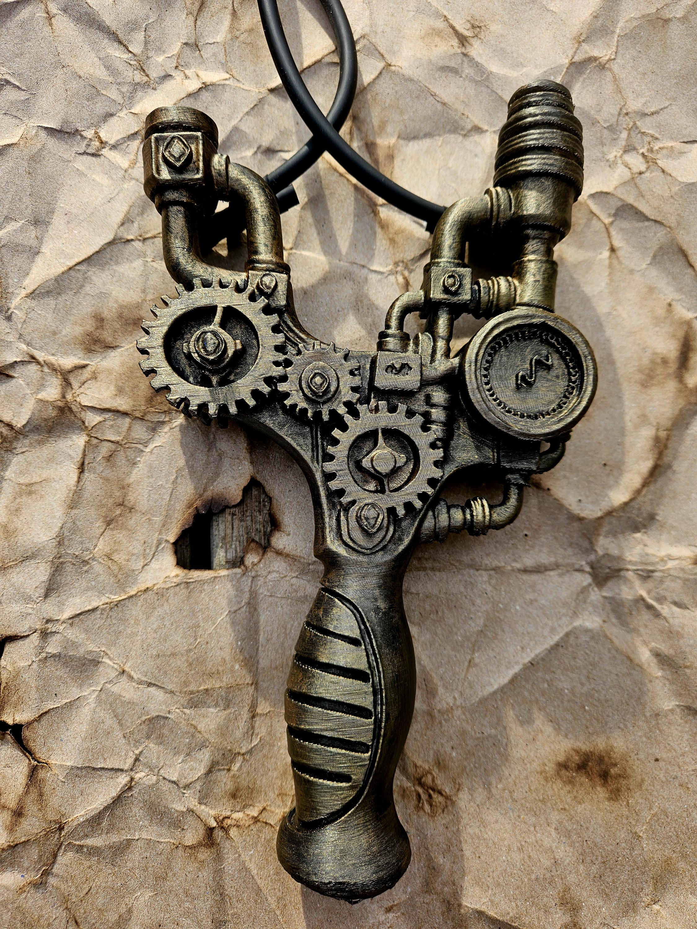 Steampunk Slingshot – Fully Functional Gear-Forged Design | Industrial Fantasy Catapult for Nerf or Target Play