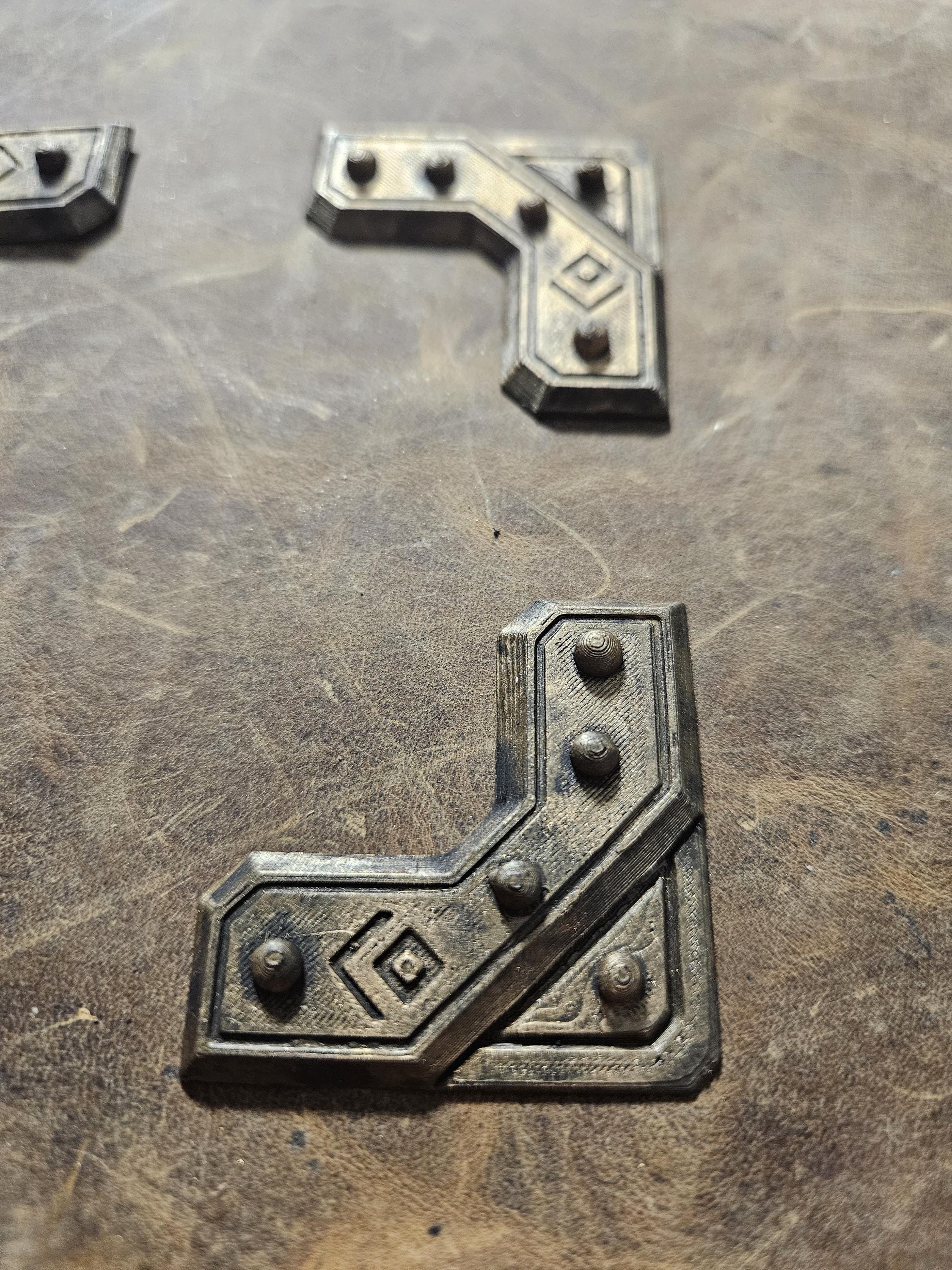 Dwarven Bolt-Guard Book Corners – Armored Fantasy Grimoire Protectors, Set of 4