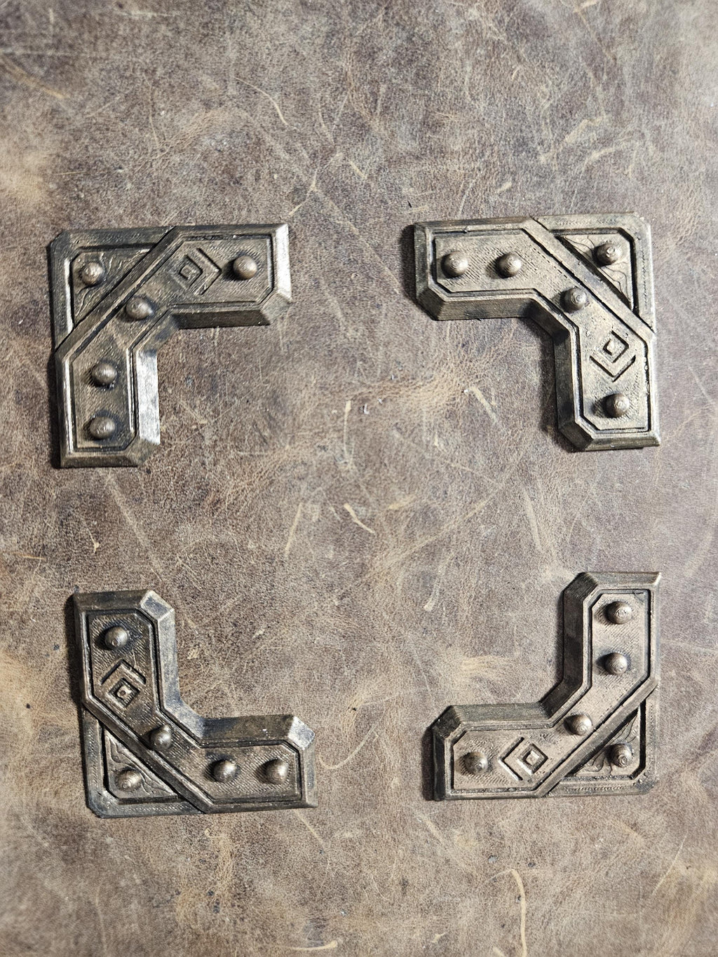 Dwarven Bolt-Guard Book Corners – Armored Fantasy Grimoire Protectors, Set of 4