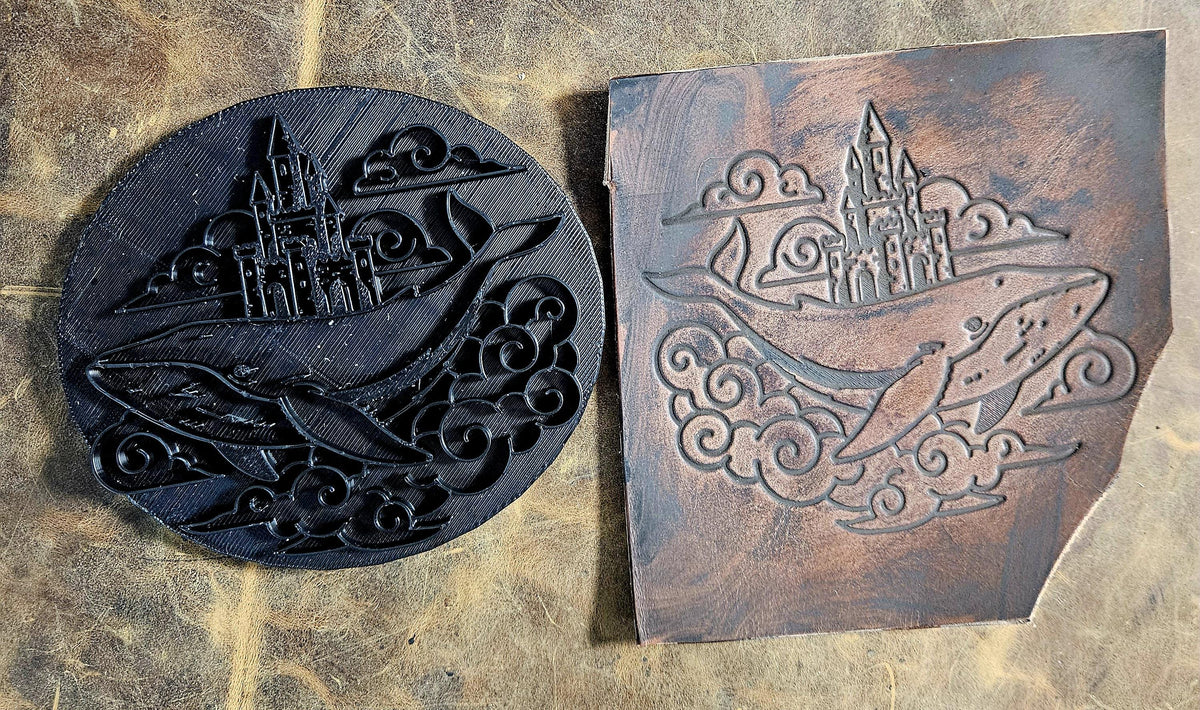 Whale and Castle Leather Stamp | Ancient Endurance Symbol | Fantasy| Medieval Leatherworking Stamp | Bookbinding, Journal & Prop Tool