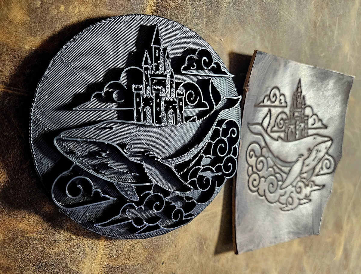 Whale and Castle Leather Stamp | Ancient Endurance Symbol | Fantasy| Medieval Leatherworking Stamp | Bookbinding, Journal & Prop Tool