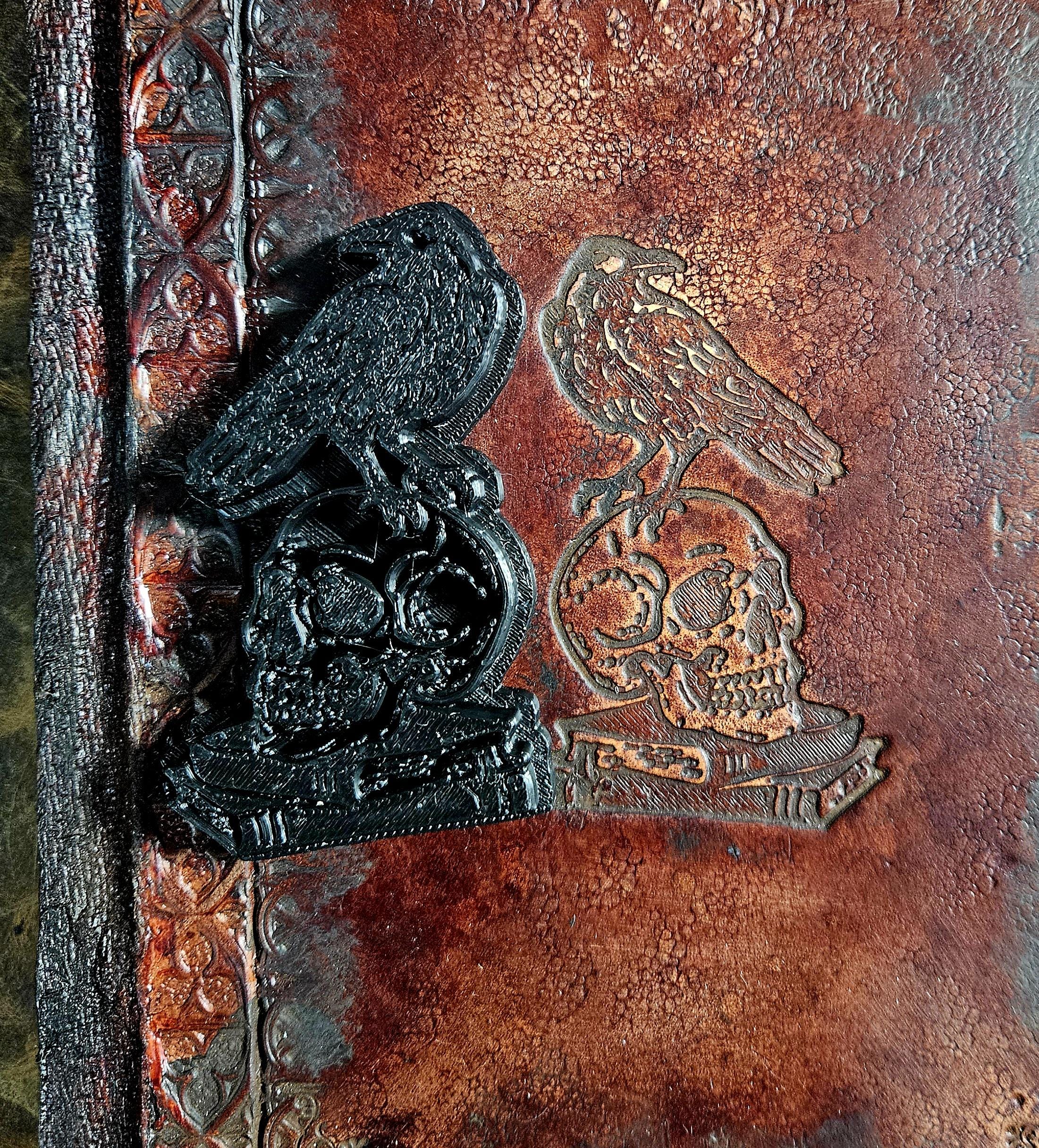 Raven and Skull Leather Stamp | Ancient Memory Symbol | Dark Fantasy Leatherworking Stamp | Bookbinding Journal and Prop Tool