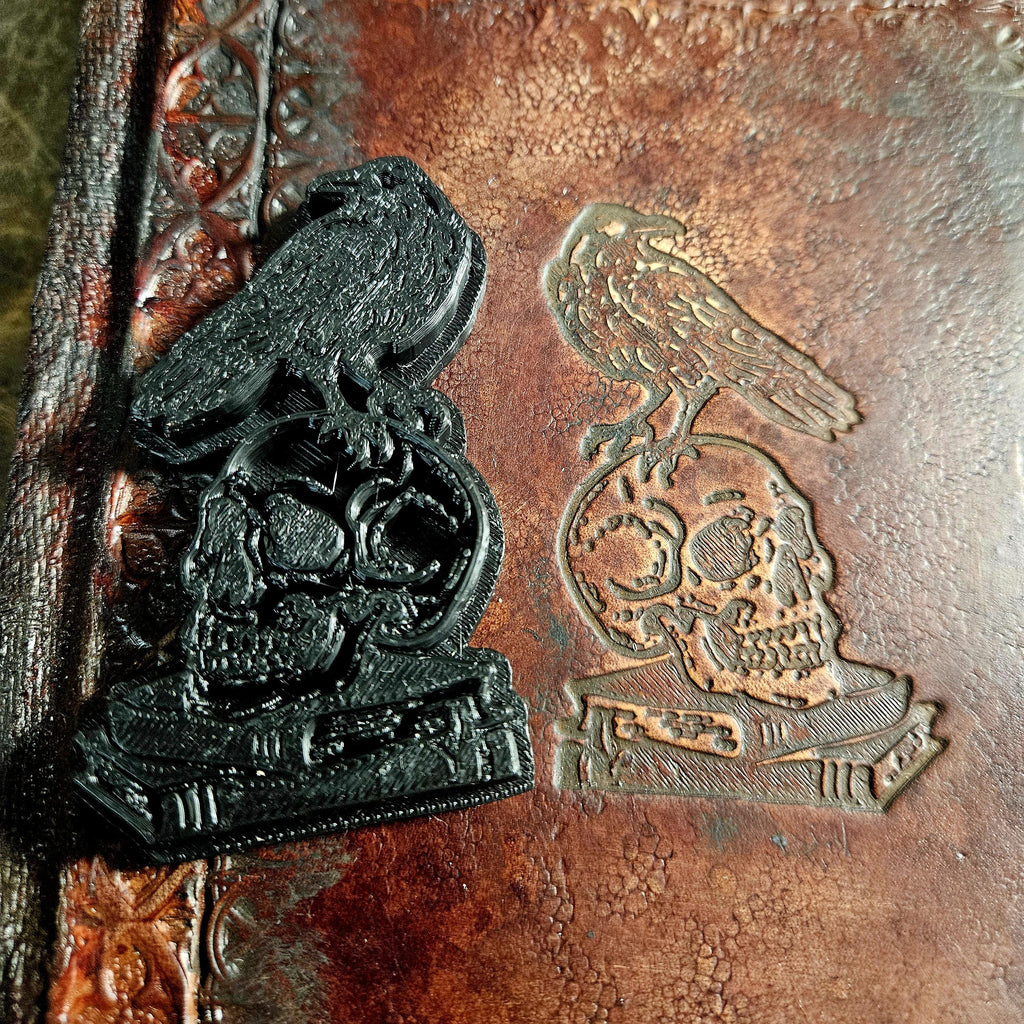 Raven and Skull Leather Stamp | Ancient Memory Symbol | Dark Fantasy Leatherworking Stamp | Bookbinding Journal and Prop Tool