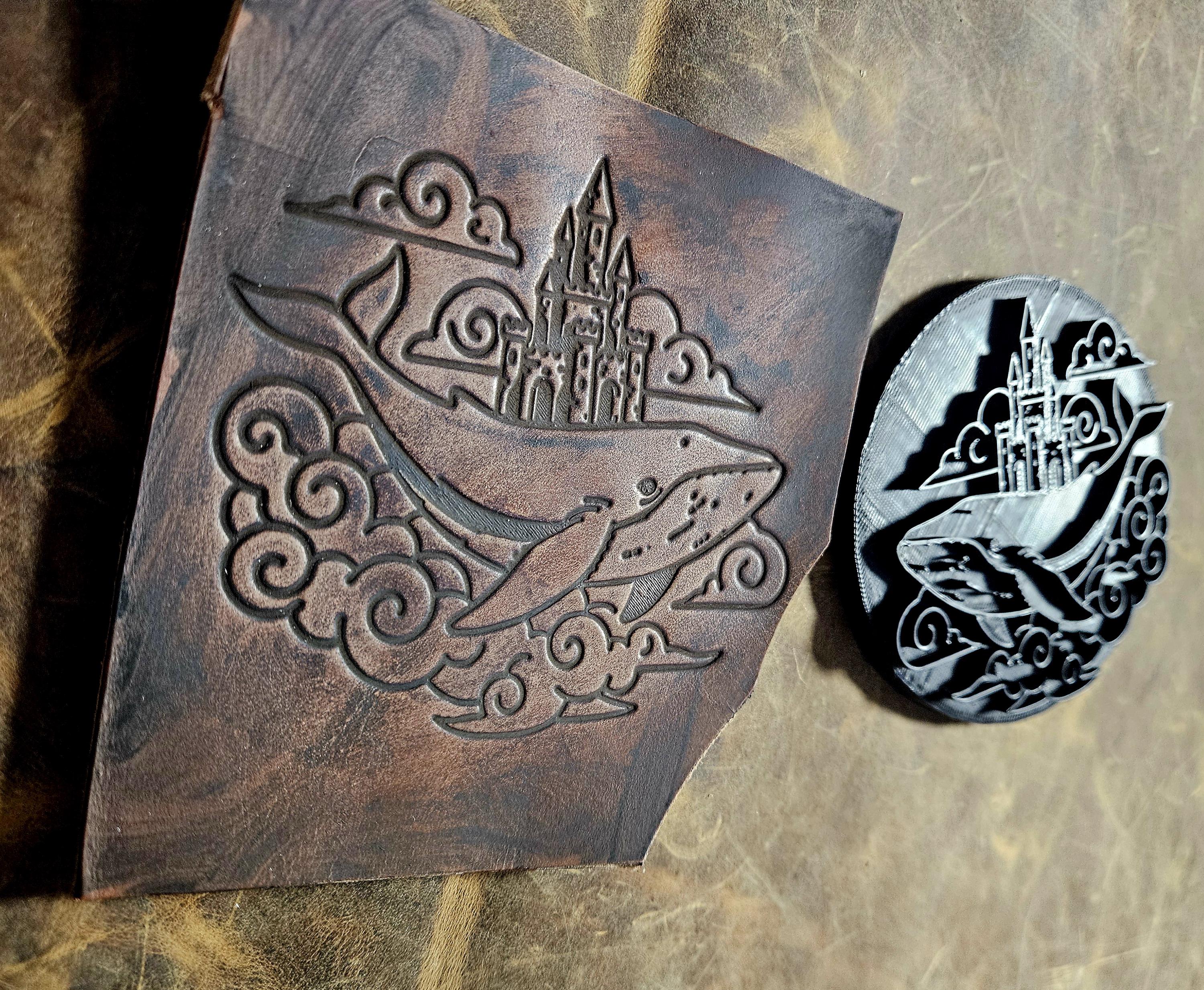 Whale and Castle Leather Stamp | Ancient Endurance Symbol | Fantasy| Medieval Leatherworking Stamp | Bookbinding, Journal & Prop Tool