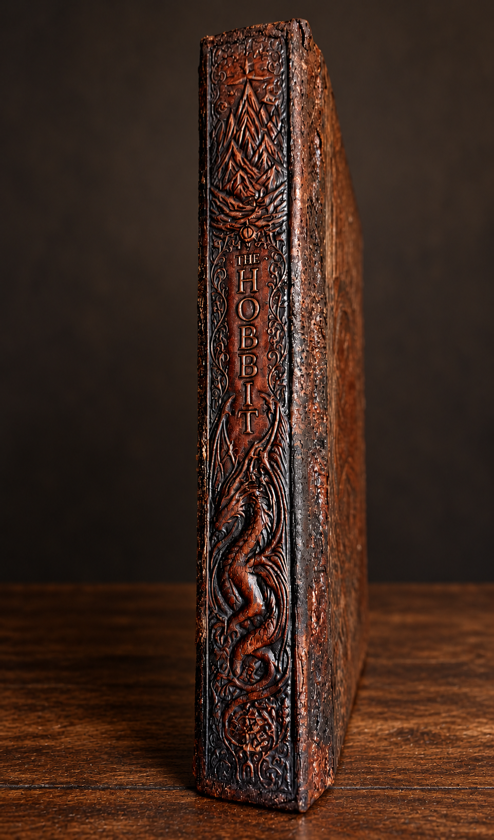 The Hobbit brown binding — sculpted spine