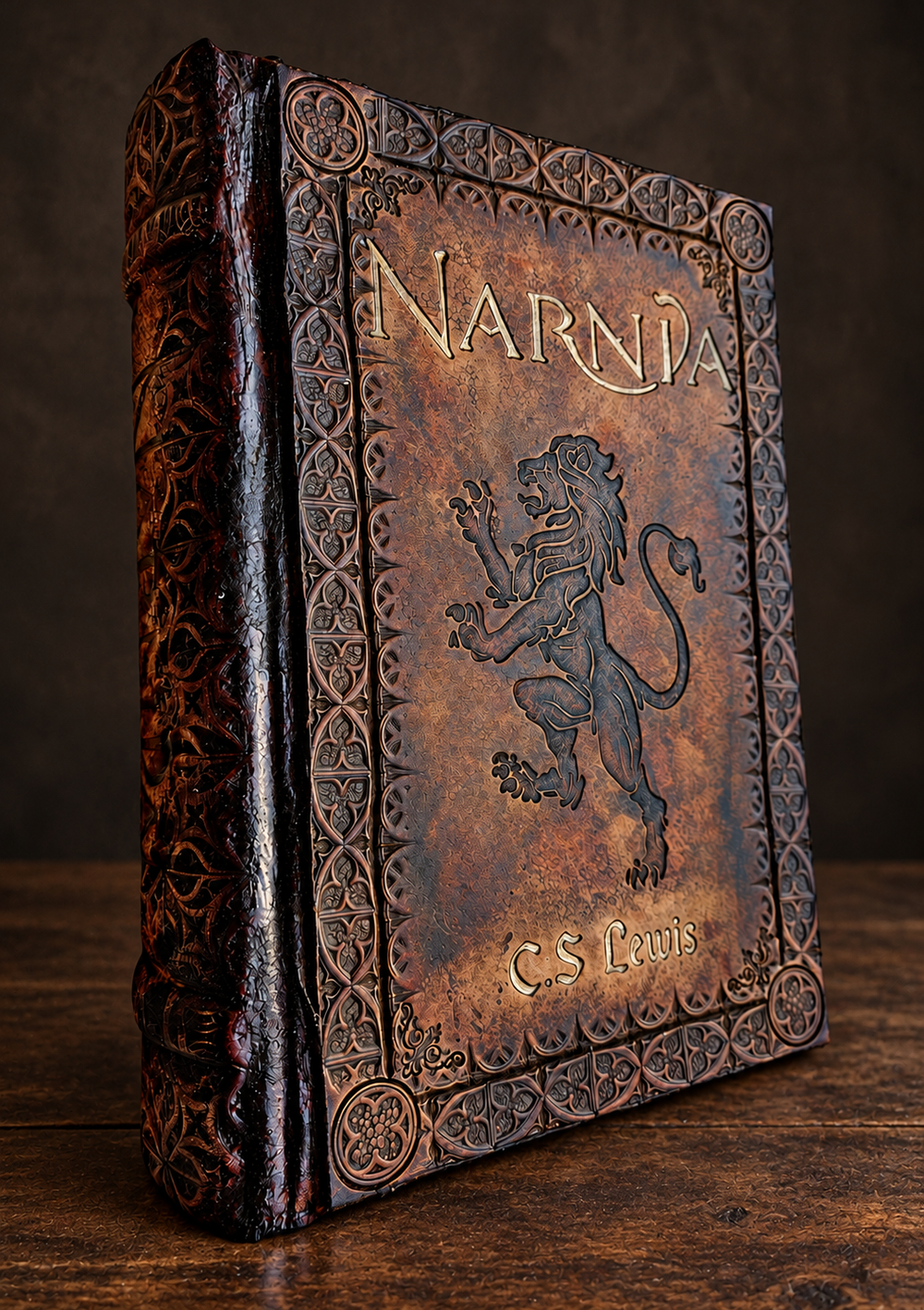 Classic Narnia lion leather binding