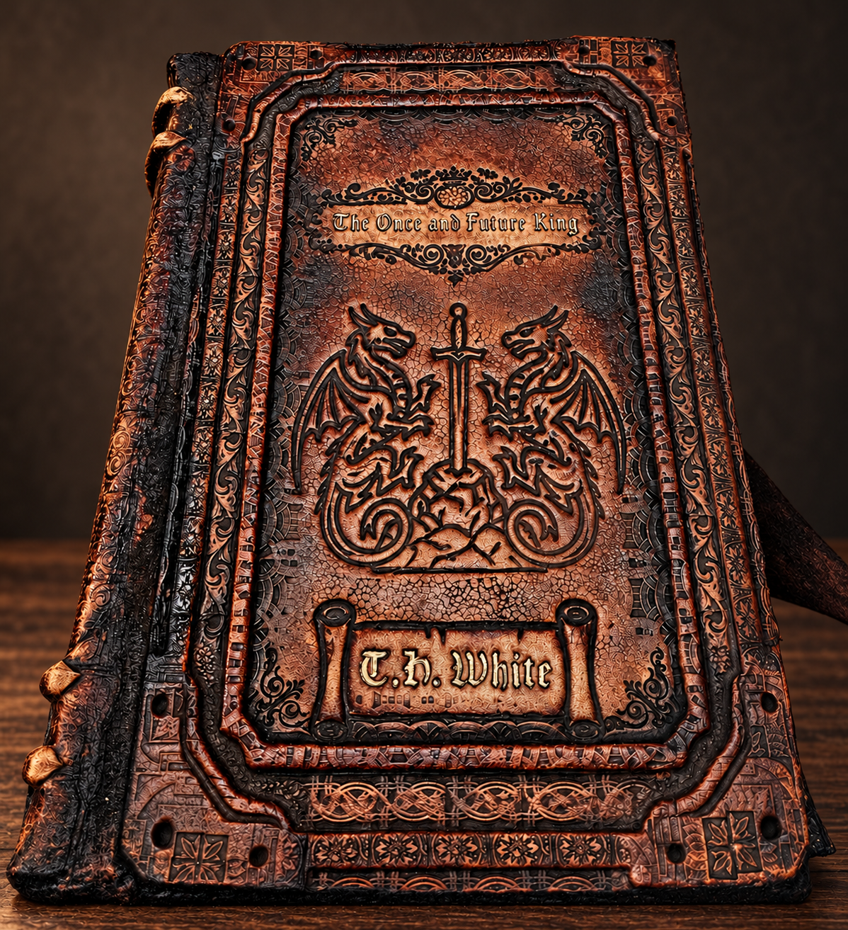 The Once and Future King sculpted leather binding