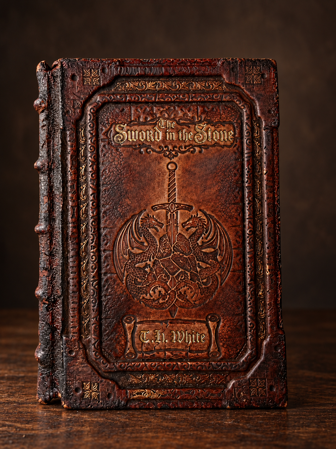 The Sword in the Stone sculpted leather binding
