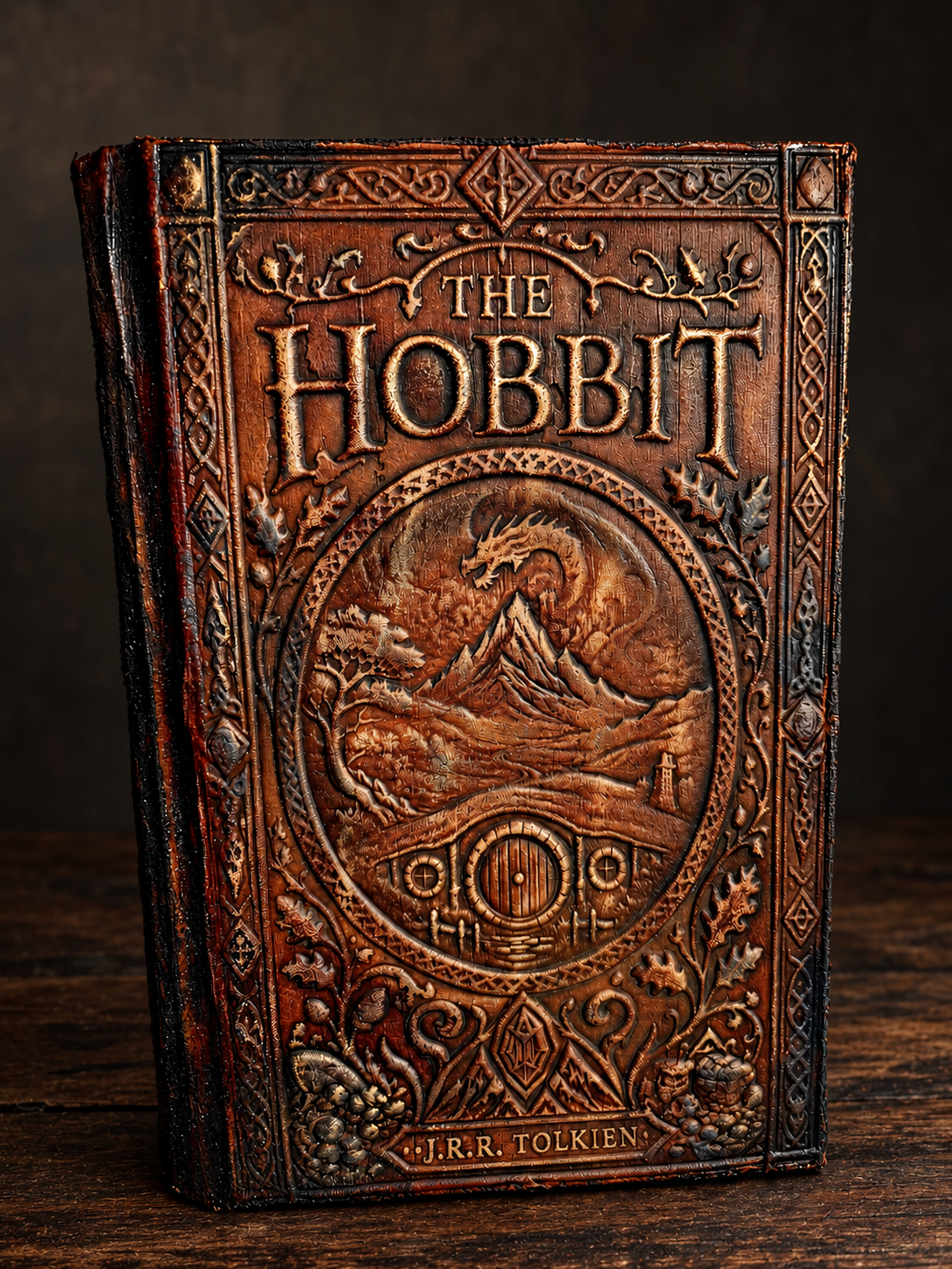 The Hobbit brown sculpted leather binding