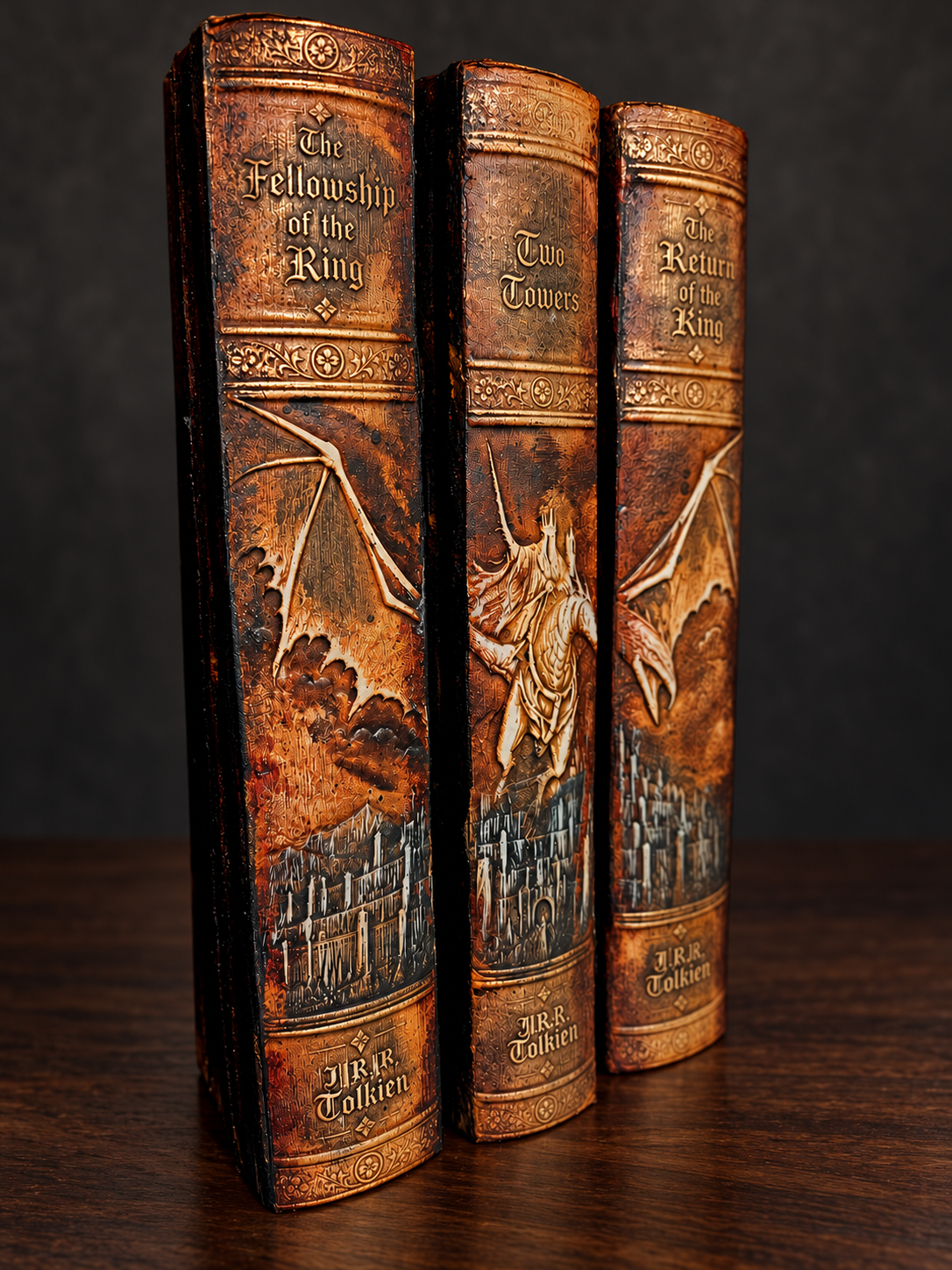 The Lord of the Rings complete trilogy — matching spine view